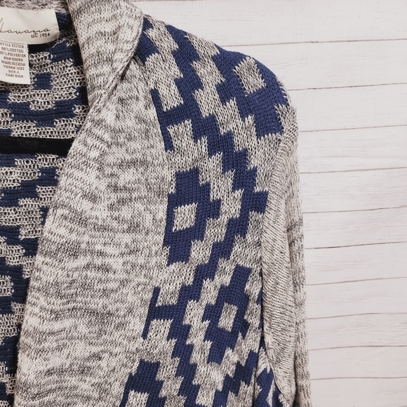 VINTAGE HAVANA TRIBAL FRINGE DUSTER NAVY & GRAY, SZ LARGE - Picture 3 of 14